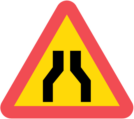 A5 Varning för avsmalnande väg