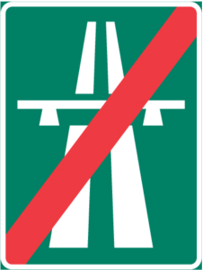 E2 Motorväg upphör. Anvisningsmärken
