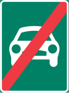 E4 Motortrafikled upphör. Anvisningsmärken