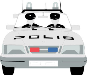 P11 Kör in till vägkanten och stanna framför polisfordonet. Anvisningar