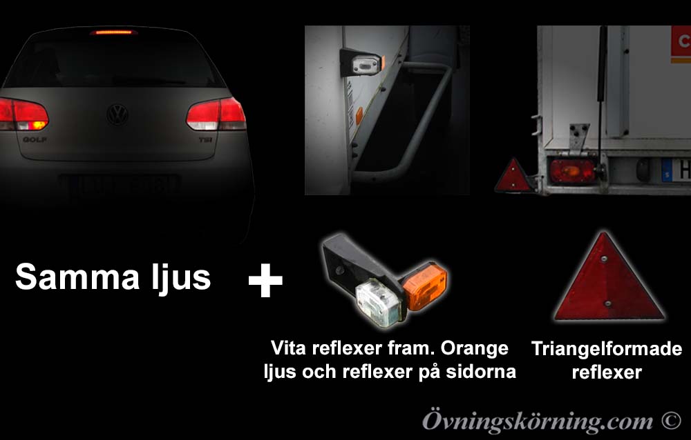 Ljus och reflexer på släpvagn